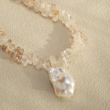 Rutilated Quartz & Baroque Pearl Necklace