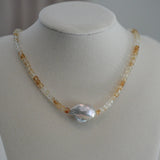 Golden Flow – Citrine & Baroque Pearl Necklace