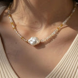 Golden Flow – Citrine & Baroque Pearl Necklace