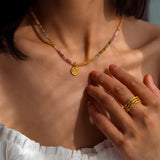 Tourmaline – Lotus Charm Necklace